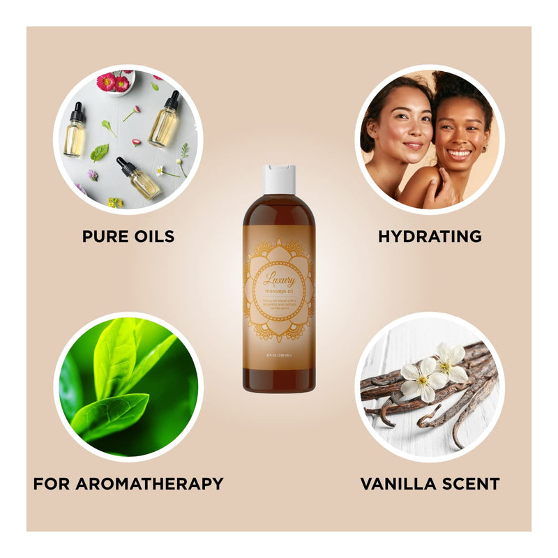 Vanilla Scented Massage Oil for Couples - Easy Glide Relaxing Aromatherapy Body Oil for Men and Women with Silky Smooth Natural Sweet Almond Oil Coconut and Jojoba - Aromatic Full Body Massage Oil - NewNest Australia