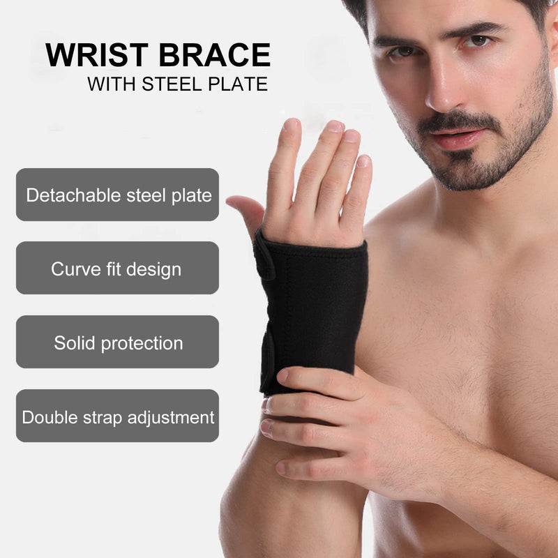 Wrist Splint Support Brace Compression Wrist Brace Elastic Adjustable Carpal Tunnel Support with Metal Strip for Sports, Fitness, Arthritis, Tendonitis One Size Single (Left Hand, Black) Left Hand - NewNest Australia
