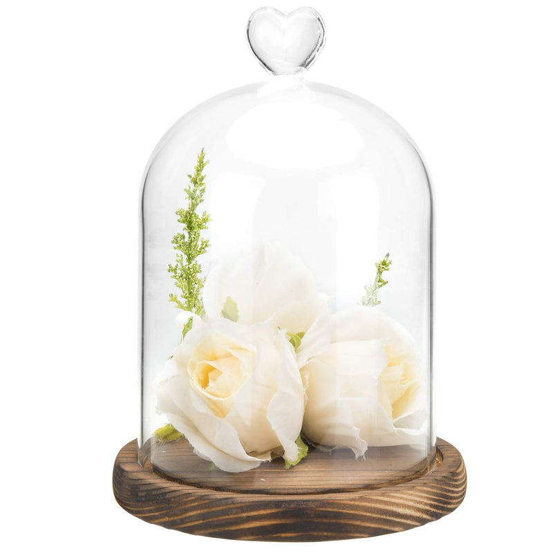 NewNest Australia - MyGift Clear Glass Cloche Bell Jar Display Case with Heart Top Handle & Dark Brown Wooden Base 