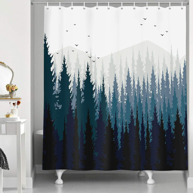 JAWO ZIXCOS Rustic Scenery Shower Curtain, Black Forest Fog Bird Mountain, Polyester Fabric Waterproof Shower Curtain Bathroom, 69X70in, Shower Curtains Hooks Included … 69"W*70"H - NewNest Australia