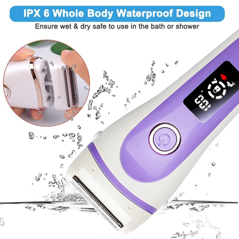 Electric Lady Shaver Bikini Trimmer, Wet & Dry Rechargeable Cordless Painless Electric Razor for Women, LED Display Razor for Legs Underarms (Purple) Purple - NewNest Australia