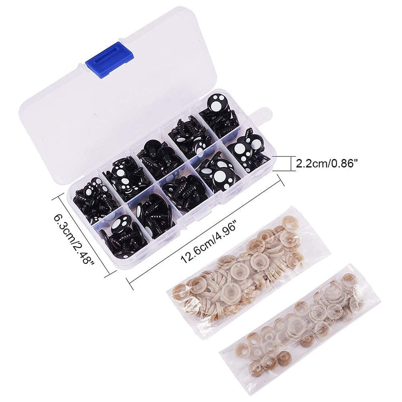 PH PandaHall Resin Safety Eyes, 100pcs 5 Size Craft Eyes Black Stuffed Crochet Eyes Kawaii Eyes with 10pcs Washers for Teddy Bear, Amigurumi Craft, Puppet, Plush Animal Making (8/ 10/ 12/ 14/ 16mm) 5 Size Resin Eyes - 100 Sets - NewNest Australia
