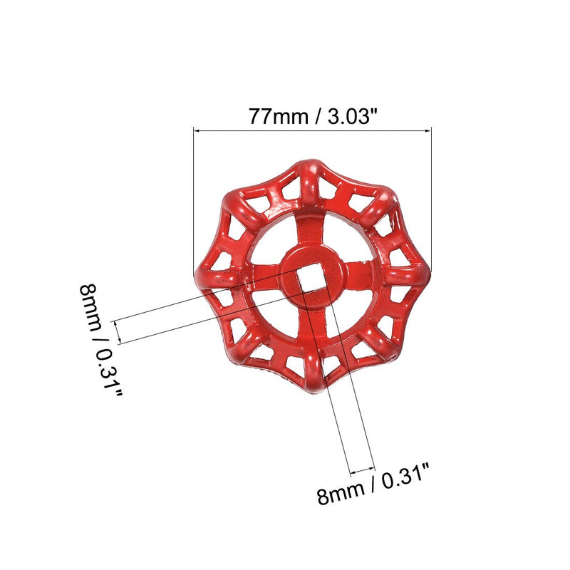 uxcell Metal Outside Faucet Round Wheel Handle, Square Broach 8x8mm, Wheel OD 77mm Paint Cast Steel Red 2Pcs - NewNest Australia