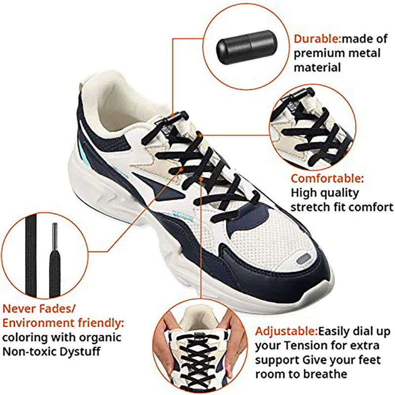 No Tie Elastic Shoelaces with Metal Buckles Shoe Laces for Kids/Adults Sneakers - Shoelaces Replacements - Universal Shoelace-Elastic Running Shoe Laces Metal Lock Tieless Shoe Laces for All Shoes Black - NewNest Australia