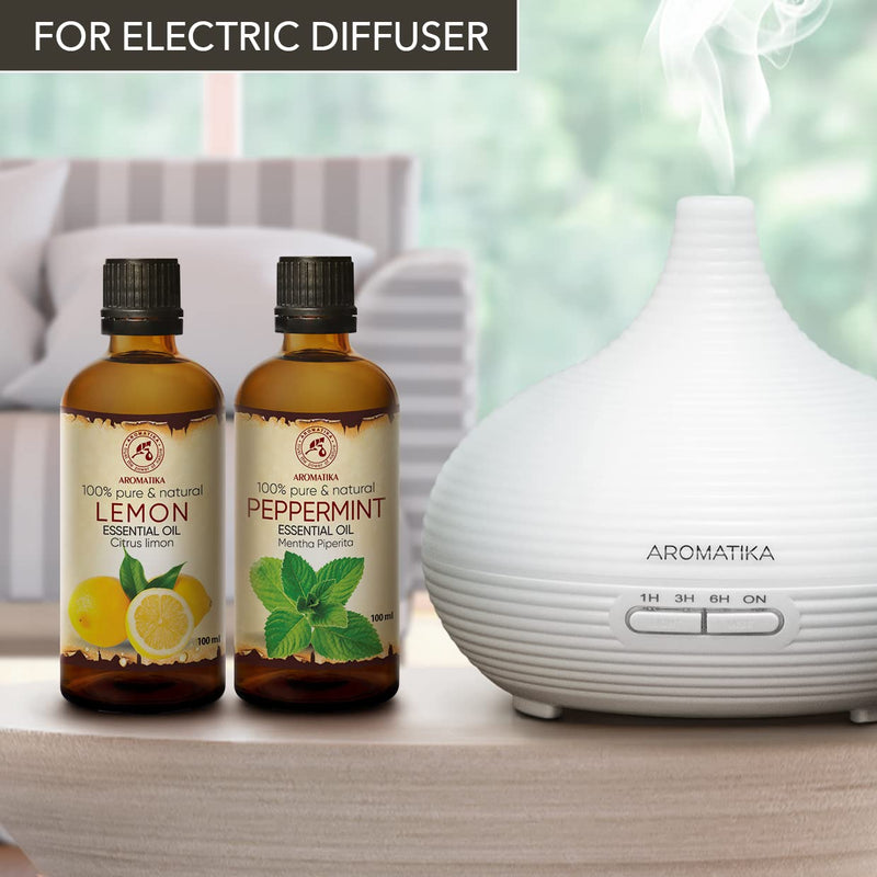 Peppermint Oil 100 Ml & Lemon Oil 100 Ml - Mentha Piperita - Citrus Lime - Pure Fragrance Oils Gift Set For Humidifier - Hair & Skin Care - Aromatherapy - Oil Burner - Diffuser - NewNest Australia