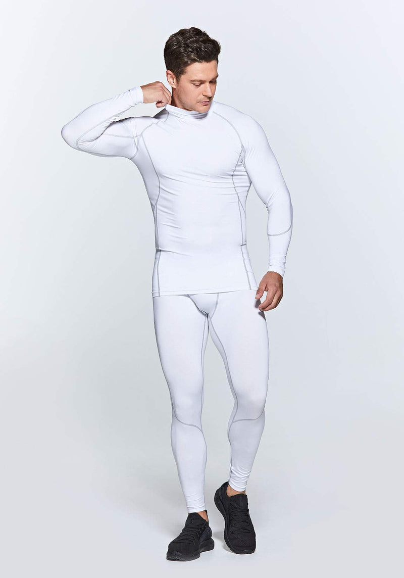 TSLA 1 or 3 Pack Men's UPF 50+ Mock Long Sleeve Compression Shirts, Athletic Workout Shirt, Water Sports Rash Guard Active Mock Neck White Large - NewNest Australia