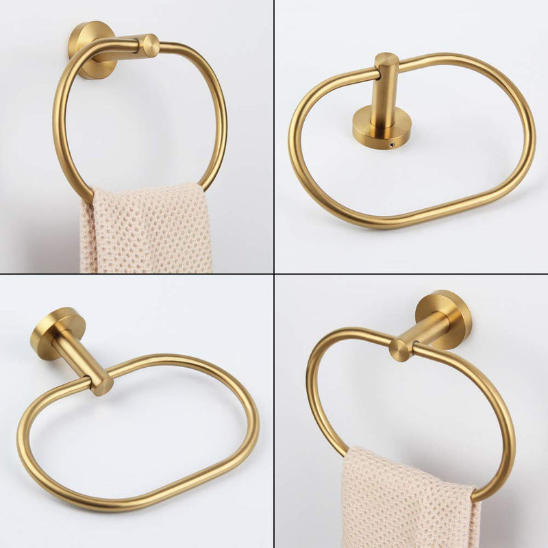 Towel Ring Brushed Gold, Angle Simple SUS304 Stainless Steel Hand Towel Rack, Bathroom Towel Holder, Unique Oval Shaped Towel Hanger for Wall or Cabinet - NewNest Australia