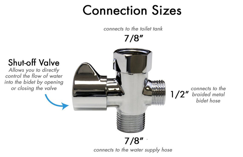 Luxe Bidet Metal T-adapter with Shut-off Valve, Winged 3-way Tee Connector, Chrome Finish, for Luxe Neo Bidets - NewNest Australia