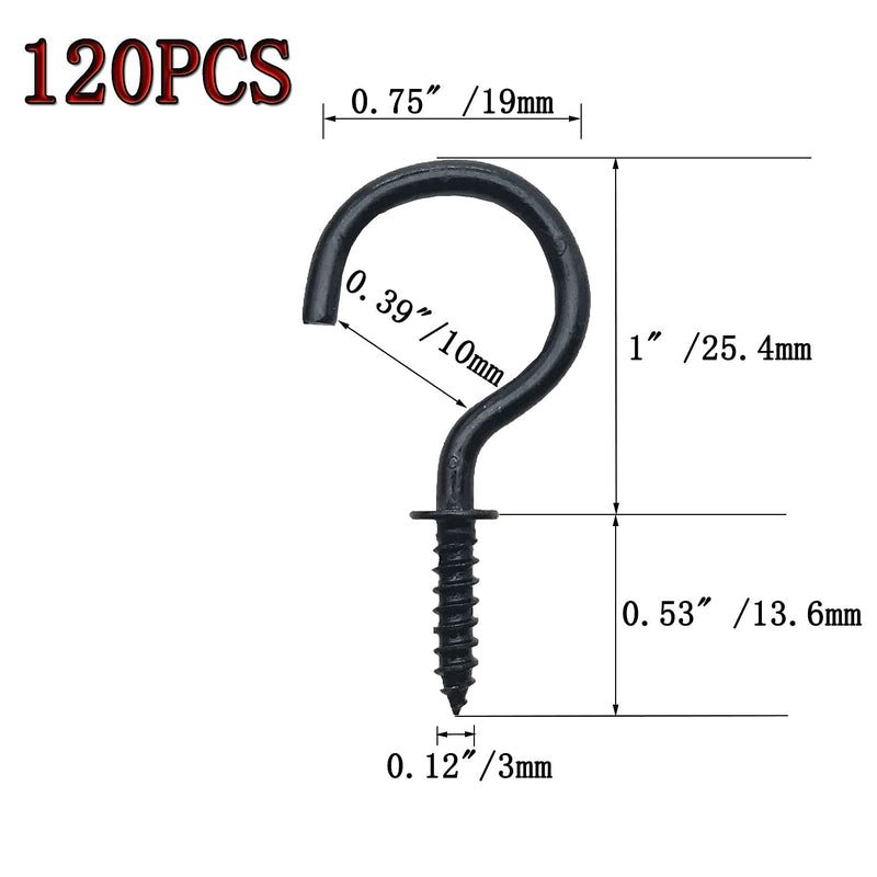 120 Pcs 1 Inch Screw-in Hooks Nickel Plated Metal Cup Hooks, Ceiling Hooks Black - NewNest Australia