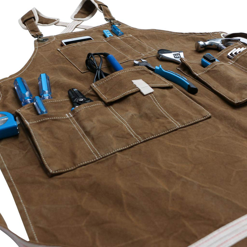 Jeanerlor Waxed Canvas Work Apron for Women with 11 Pockets Water-Resistant Tool Apron Smart Cross-Back Straps Design Adjustable S-M (Coffee) Comfortable 12oz Washed Shop Apron Adjustable:S to M Coffee - NewNest Australia
