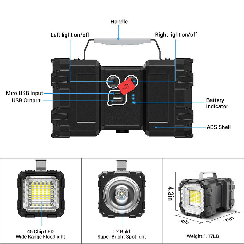 Bright Rechargeable Flashlight，JODK Portable Handheld Spotlight Searchlight with 3+4 LED Lights Modes, High Lumen Waterproof Flashlight Portable Light Weight with USB Output as Power Bank for Outdoor S - NewNest Australia