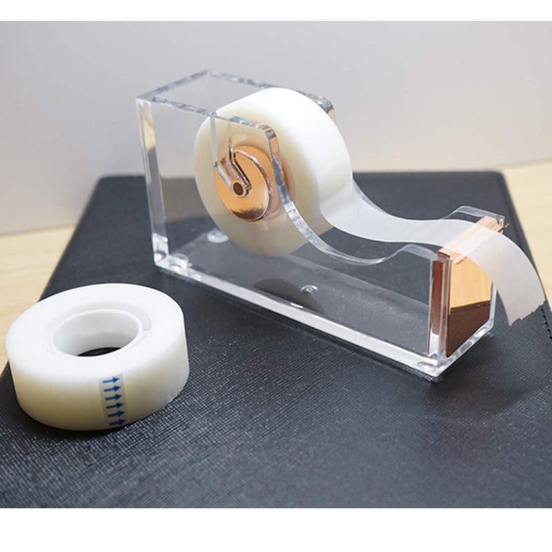 KIDMEN Office Tape Dispenser,Transparent Acrylic Tape Dispenser-Rose Gold - NewNest Australia