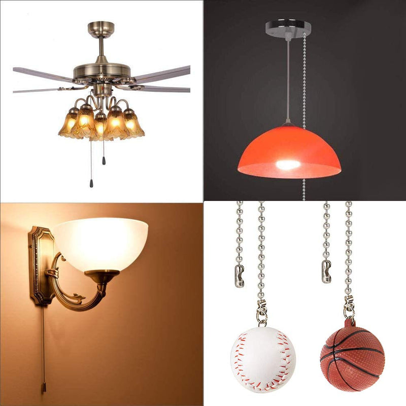 Ceiling Fan Chain Pulls Decorative Extension 12 Inches Baseball and Basketball Extender Ornaments Pendant Fan Pulls Set for Ceiling Light Lamp Fan Chain(Nickel) - NewNest Australia