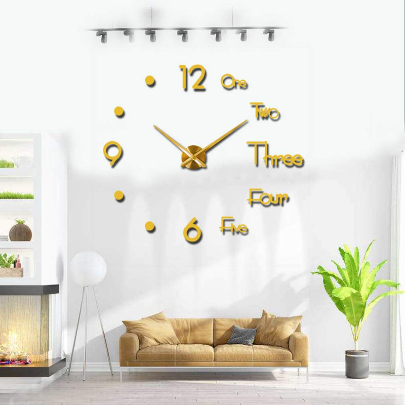 NewNest Australia - Large 3D DIY Wall Clock Frameless Mute Mirror Wall Clock for Living Room Home Office Decoration (Gold) Gold 