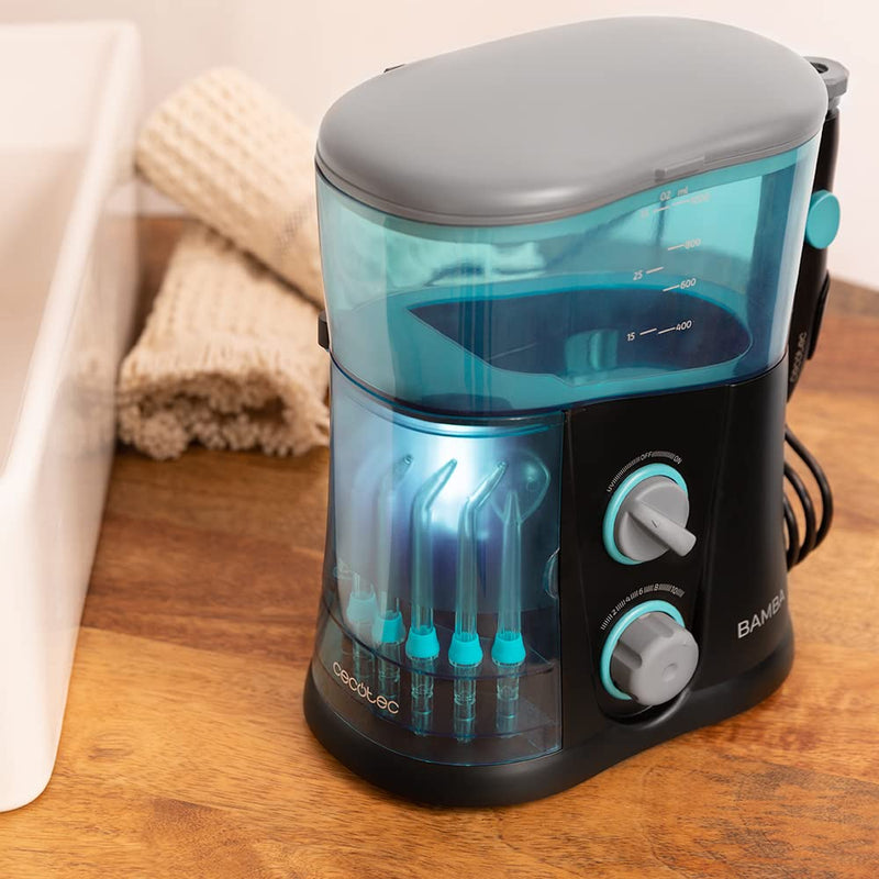 Cecotec Irrigador Bucal Bamba ToothCare 1200 Jet Pro. 7 Boquillas, Hasta 1250-1700 pulses per minute, Pantalla LED, Capacidad 1000 ml, 10 Ajustes de pressure, IPX4, Disinfection with light UV 1000 ml | Sobremesa - NewNest Australia