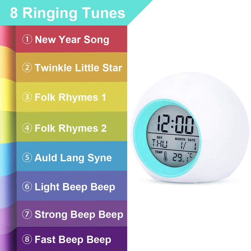 NewNest Australia - Kids Digital Alarm Clock, 7 Color Night Light, Snooze, Temperature Detect for Toddler, Children Boys and Girls, Students to Wake up at Bedroom, Bedside, Batteries Operated (Blue) Blue 