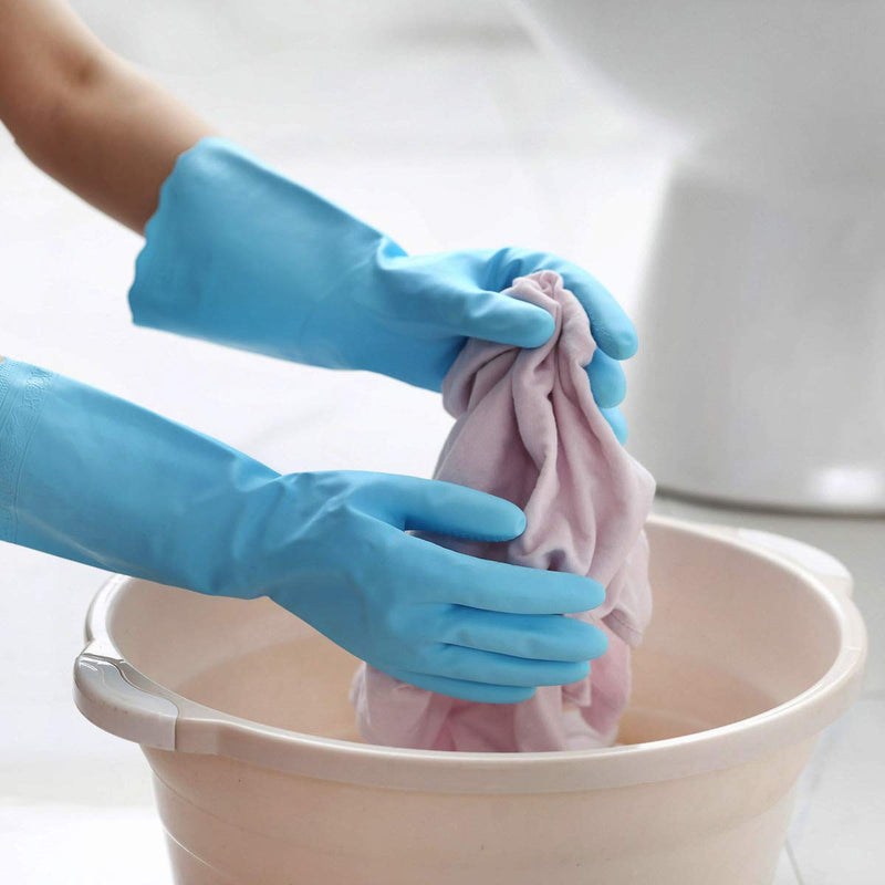 Household Cleaning Gloves - Reusable Kitchen Dishwashing Gloves with Latex Free, Cotton lining, Waterproof, Non-Slip (Medium, 2 Pairs) Medium (2 Pair) Blue+pink - NewNest Australia