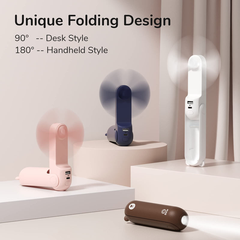 JISULIFE 3 IN 1 Handheld Fan, Mini Hand Fan, Portable Small Pocket Fan, USB Rechargeable Fan [14-21 Working Hours] with Power Bank, Flashlight Feature for Eyelash, Makeup, Outdoor-Dark Blue - NewNest Australia
