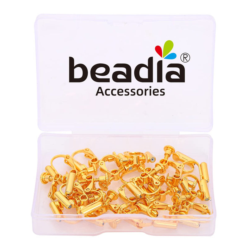 BEADIA 18K Gold Plated Screw Earring Clips 13x17mm 20pcs for Jewelry Making Findings Clip 1# 13x17mm - NewNest Australia