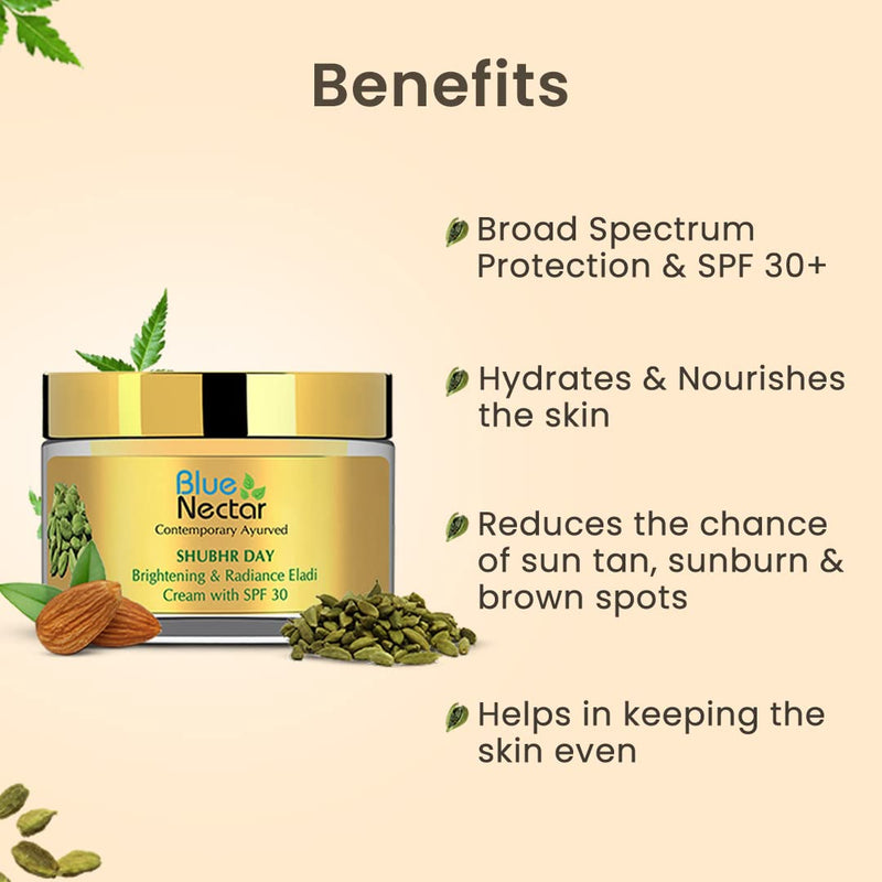 Blue Nectar Natural SPF Face Moisturiser - Ayurvedic Day Face Cream with SPF 30 - Brightening SPF Sunscreen Face Moisturizer - Natural Sun Care & Tanning Face Cream with Ayurvedic Herbs - NewNest Australia