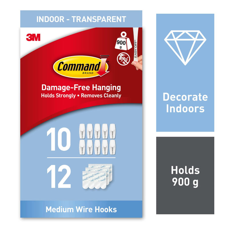 Command Decorative Hook, Brushed Nickel, Indoor use - 2 Metal Medium Hooks and 3 Adhesive Strips - Hang Jackets, Purses, Handbags, Backpacks, Hats, Scarves, Dog leads - Organise Damage Free Medium Wire - Extra Value Pack Single - NewNest Australia