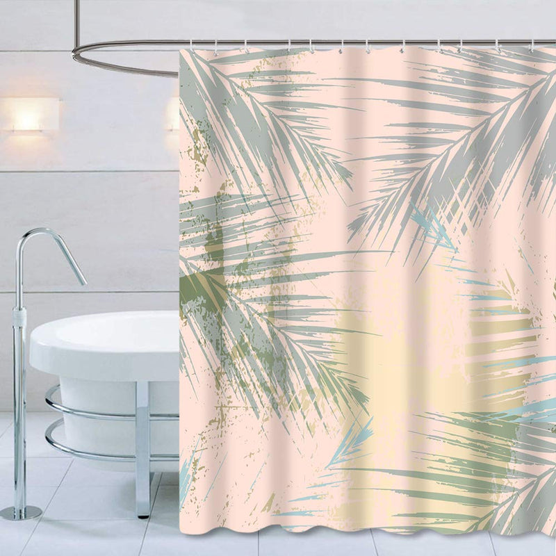 AO BLARE Leaves Shower Curtain Sunset Green Tropic Palm Leaves Thicken Aggravated 150G Waterproof Polyester Fabric Bathroom Shower Curtain with Hooks 72 X 72 Inches - NewNest Australia