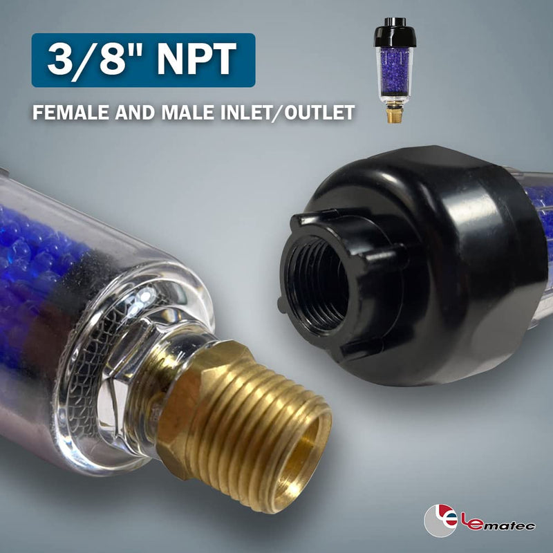 LE LEMATEC ZN312E-3 3/8-Inch NPT Desiccant Air Filter Dryer, Does Not Restrict Air Flow, for Air Compressors and and Air Tools 3/8" - NewNest Australia