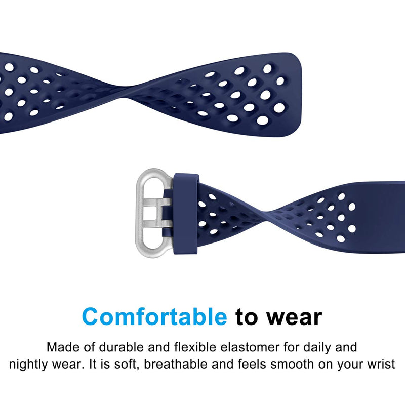 Maledan Bands Compatible with Fitbit Charge 3 and Charge 4, Breathable Sport Band Replacement Wristbands with Air Holes for Charge 4/ Charge 3/ Charge 3 SE Fitness Tracker Women Men, 3-Pack Large Black/Navy Blue/Blue Gray - NewNest Australia
