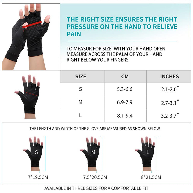 Ricbestlab Copper Compression Arthritis Gloves, Best Copper Infused Glove for Women and Men, Fingerless Compression Gloves, Pain Relief and Healing for Arthritis, Carpal Tunnel, 1 Pair, Black (Small) Small (1 Pair) - NewNest Australia