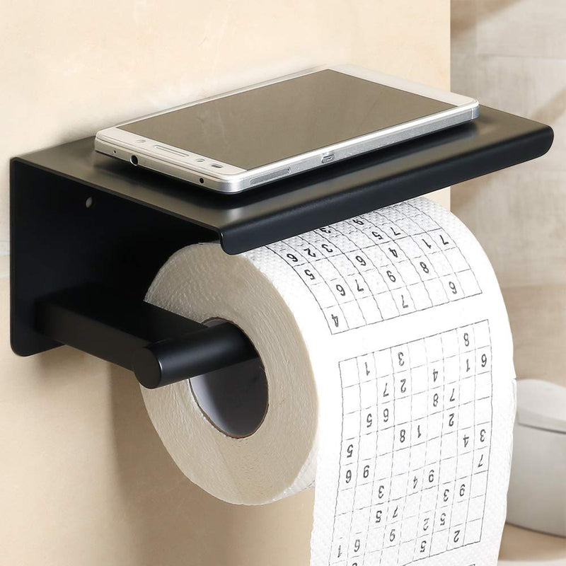 Alise Toilet Paper Holder Bathroom Tissue Roll Holder Paper Towel Holder with Shelf,2 Installation of Self-Adhesive and Wall Drilling,SUS 304 Stainless Steel Matte Black - NewNest Australia