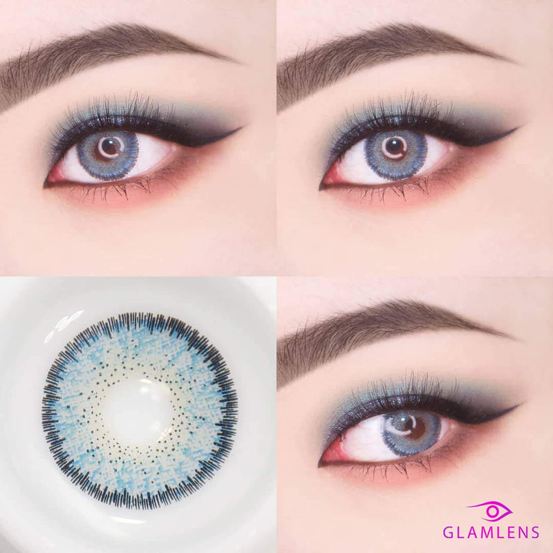 Blue colored contact lenses Viola Blue Blue Very Strong Coverage SILICONE COMFORT NEW from GLAMLENS + Case - 1 pair (2 pieces) - DIA 14.50 - With strength -4.50 diopters -4.5 diopters 8.8 millimeters 14.50 millimeters 2.0 - NewNest Australia