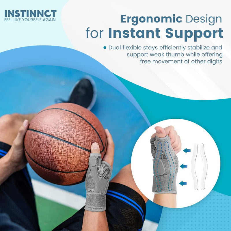 INSTINNCT Wrist Thumb Support Brace for Men & Women, Fully Adjustable Thumb Brace with Thumb Flexible Support for Thumb & Hand Discomfort, Fatigue, Fits Both Right Hand and Left Hand Grey(Single) One Size - NewNest Australia