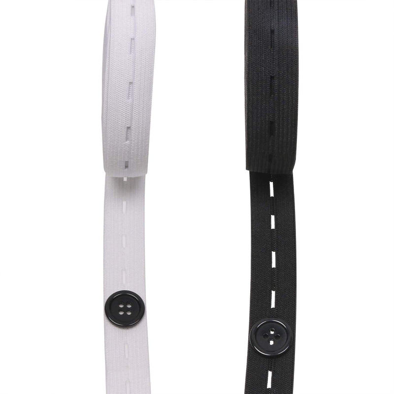 2 Colors Elastic Sewing Bands 11 Yards 3/4 Inch Flatback Black and White Sewing Bands Spool with Buttonhole, Knit Stretch Cord Belt with 10Pcs 18mm Black Resin Button (3/4") - NewNest Australia