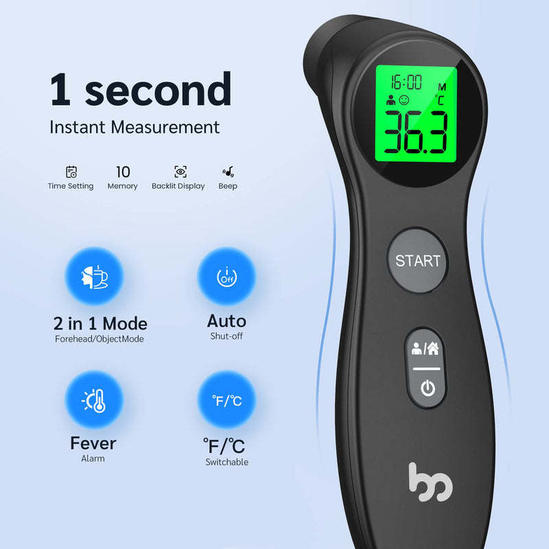 Femometer Forehead Thermometer for Adults Kids, Non Contact Infrared Thermometer, Digital Baby Thermometers Body Temperature Thermometer(Full Black) - NewNest Australia