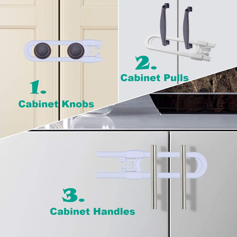 Sliding Cabinet Child Safety Locks - OKEFAN Baby Proofing Cabinet Lock Cupboard Latches for Kids on Closet Door Knobs Handles Pulls No Drill (8, White) 8 - NewNest Australia