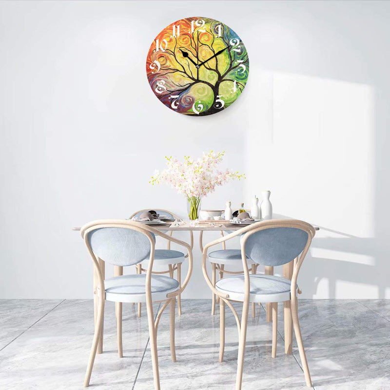 NewNest Australia - Wamika Wall Clock Tree of Life Rainbow Branch Leaves Seasonal Flowers Round Clock Silent Non Ticking Decorative, Spring Summer Autumn Floral Clocks 10 Inch Battery Operated Quartz Quiet Desk Clock 