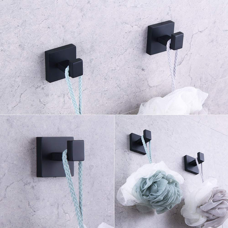 GERZWY Modern Matte Black 3-Piece Bathroom Hardware Set SUS 304 Stainless Steel Toilet Paper Holder and 2X Towel Hook Wall Mounted - NewNest Australia