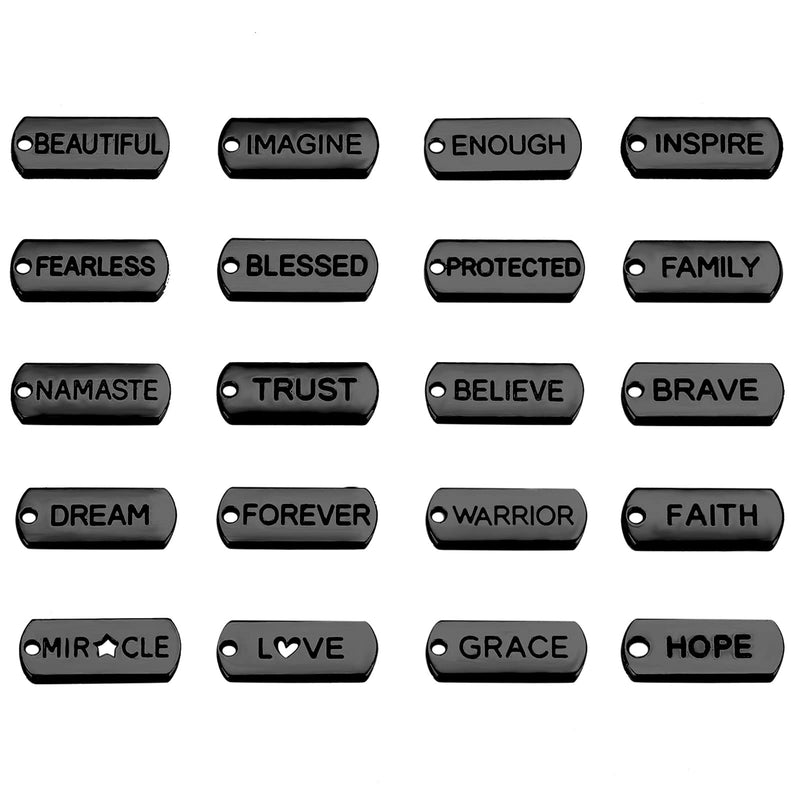 80 Pieces Word Charms Pendants Engraved Motivational Charms Pendants Jewelry Making Accessories for DIY Necklaces, Bracelets, Key Chains Black - NewNest Australia