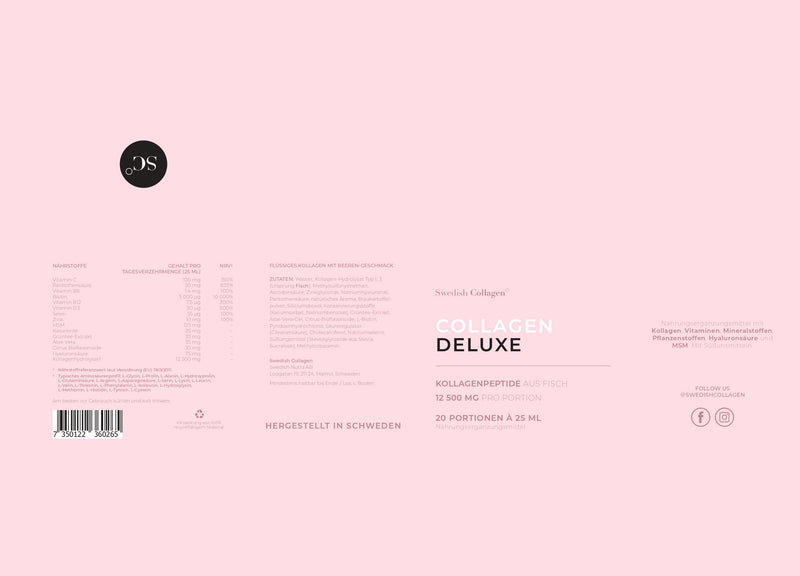 Swedish Collagen - Collagen Deluxe Shots, 20X25Ml Liquid Collagen Supplement | 12,500 Mg Marine Collagen With Hyaluronic Acid, Vitamins & Minerals For Hair, Skin And Nails (20) - NewNest Australia