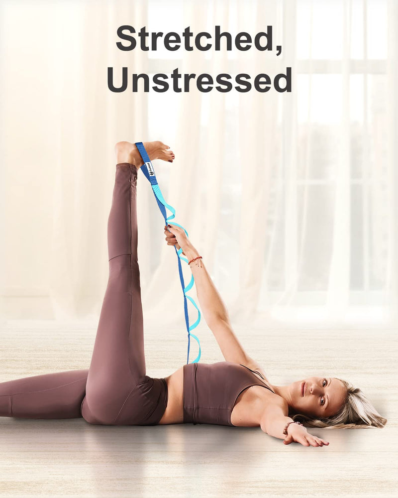 Tumaz Stretching Strap - 10 Loops & Non-Elastic Yoga Strap - The Perfect Home Workout Stretch Strap for Physical Therapy, Yoga, Pilates, Flexibility - [Extra Thick, Durable, Soft] Multi-Loop 02. Blue Match - NewNest Australia
