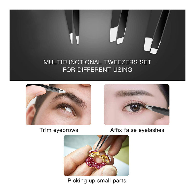 Econtal Tweezers Eyebrow Plucking Set, Straight Oblique Pointed Tweezers, Hair Plucking Tweezers, Splitter Tweezers, Pointed Tweezers, Eyelash Tweezers, With Case - NewNest Australia