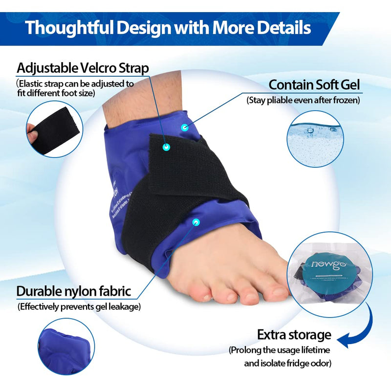 NEWGO Ankle Ice Pack Wrap for Injuries Reusable, Hot Cold Therapy Gel Foot Ice Pack for Pain Relief, Ankle Swelling, Achilles Tendinitis, Plantar Fasciitis, Sprained, Surgery Recovery (Blue) Blue - NewNest Australia