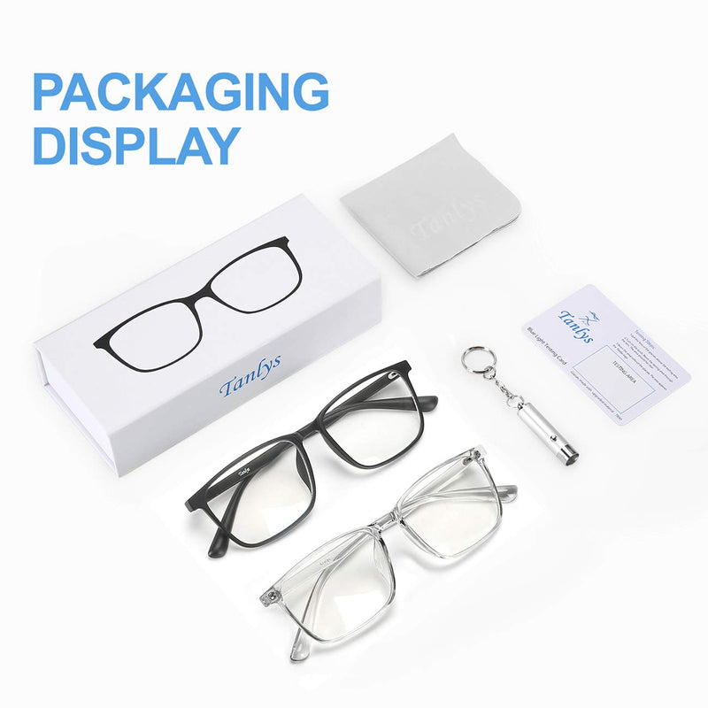 Tanlys 2 Pack Blue Light Blocking Glasses for Computer Eye Strain [Dry Eye & Sour Eye], Anti UV Reduce Headache Classic Bluelight Blocker Glasses Men Women Black & Clear - NewNest Australia