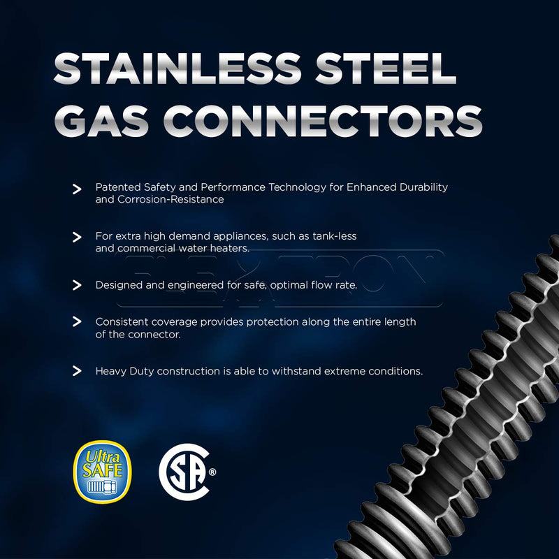 HIGHCRAFT GUHD-TT12-30R Gas Line Hose 5/8'' O.D. x 30'' Length with 3/4 in. FIP x 1/2 in. MIP Fitting, Uncoated Stainless Steel Flexible Connector, 30 Inch - NewNest Australia