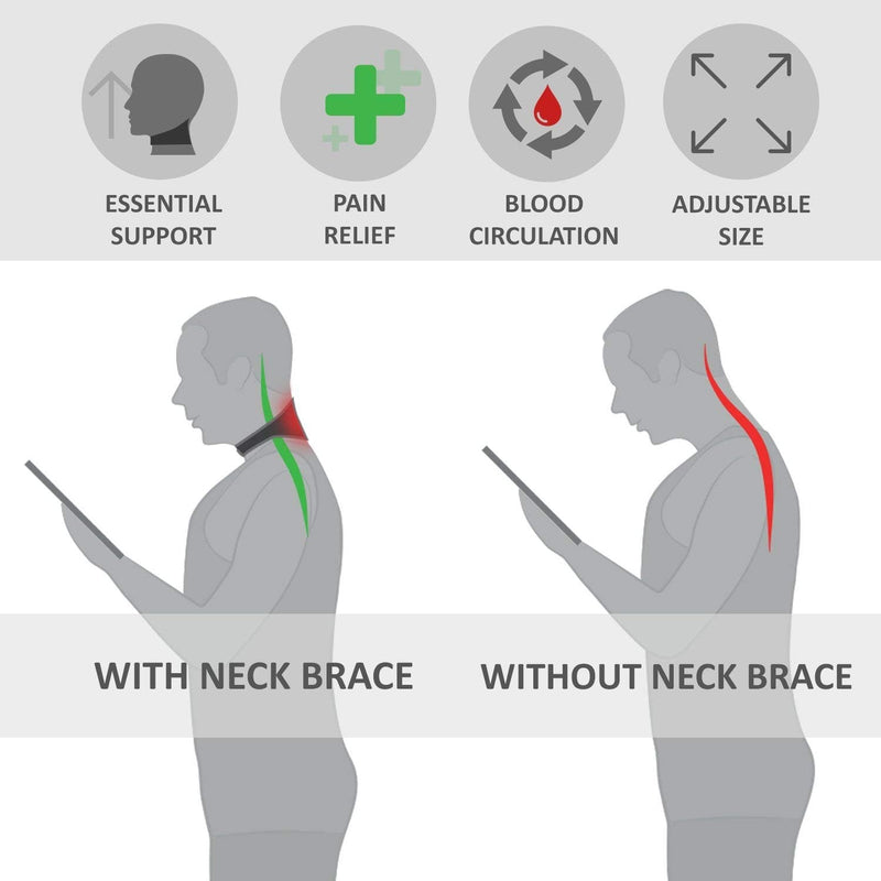Medical Grade Neck Support Brace Strap for Neck Pain Relief and Bone Relaxer with Self Heating Neck Wrap and Tourmaline Adjustable Cervical Collar for Physical Therapy, Arthritis, Headaches Black - NewNest Australia