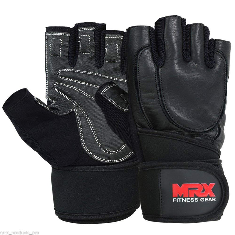 MRX Weight Lifting Pro Level Gloves with 18 Inches Long Wrist Strap Gym Workout Exercise & Fitness in Black/Leather XX-Large - NewNest Australia