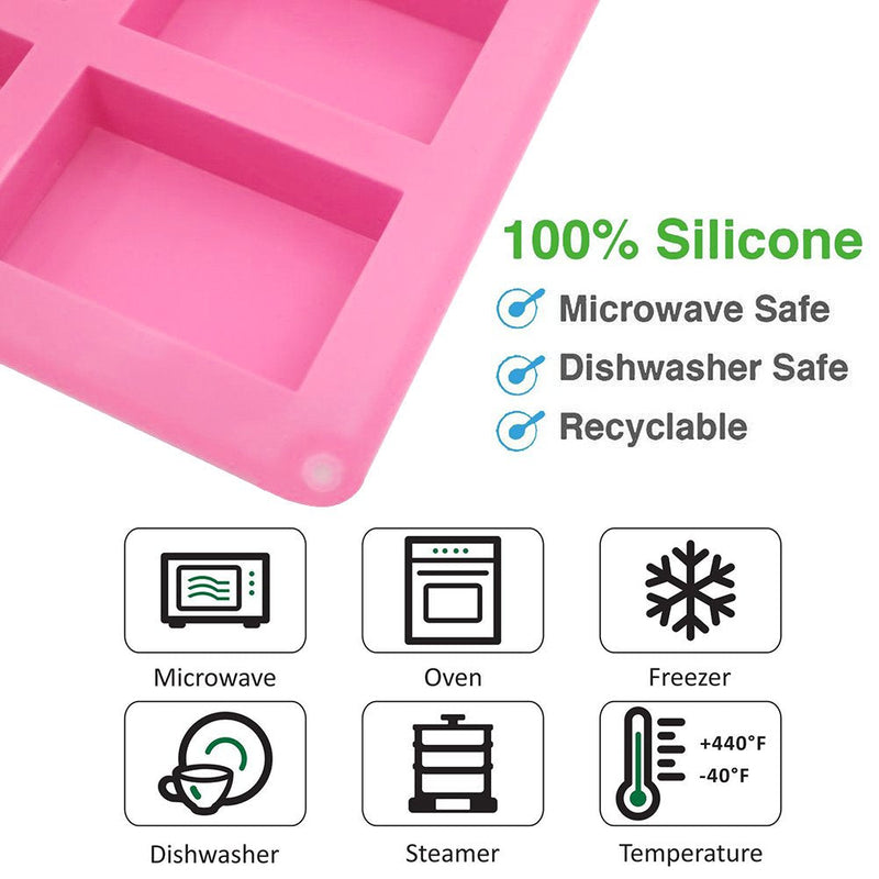 Silicone Soap Molds Set of 3, 6 Cavities DIY Handmade Soap Moulds - Cake Pan Molds for Baking, Biscuit Chocolate Mold, Silicone Soap Bar Mold for Homemade Craft, Ice Cube Tray, Pink - NewNest Australia