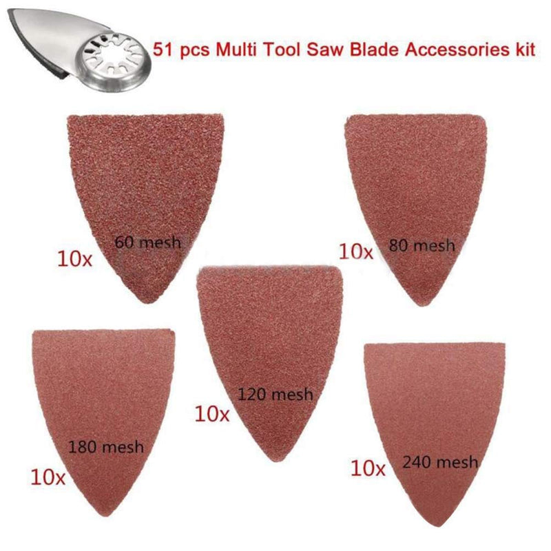 Finger Oscillating Multi Tool, Triangle Sanding Pads with 60/80/100/120/240 Sandpaper and Finger Sanding Pad Hook Accessories Kits for Craftsman 51pcs/set - NewNest Australia