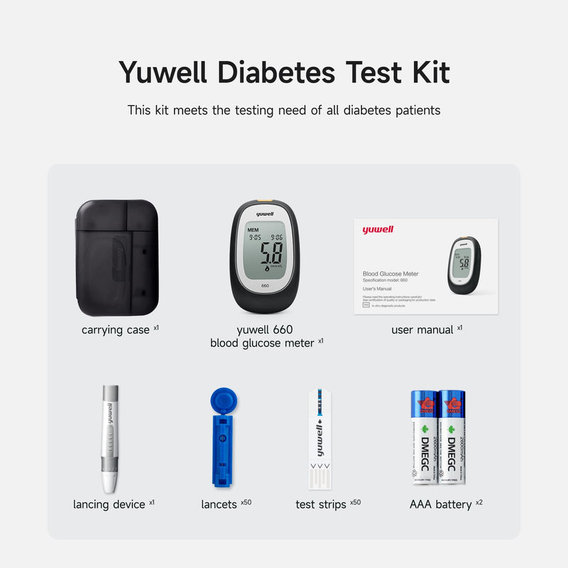 yuwell Blood Glucose Monitor, Diabetes Testing Kit with Test Strips x 50 and Lancets x 50, Blood Sugar Monitor Ideal for Home Use (Model 660) Blood glucose monitor 660 - NewNest Australia