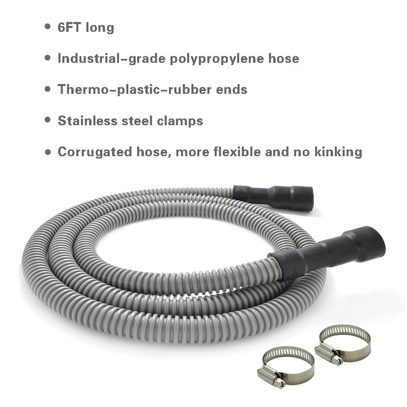 Universal Dishwasher Drain Hose - 6 Ft Discharge Hose - Corrugated and Flexible Dishwasher Hose Drain Replacement with Clamp - NewNest Australia